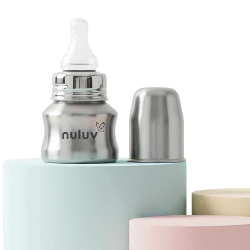Nuluv Nourish+ Stainless Steel Feeding Bottle 60ml with Anti-Colic Silicone Nipple for 9+ Months Babies - Image 1
